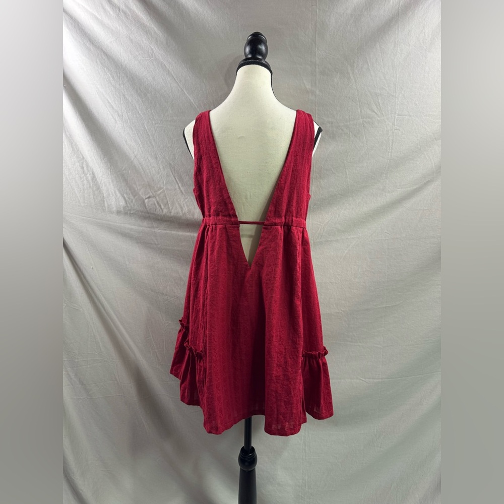 Ethereal 100% Cotton Deep V-Neck Babydoll Mini Dress Red - Picture 8 of 8